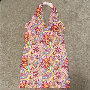 SHEIN Colorful Backless Halter Dress